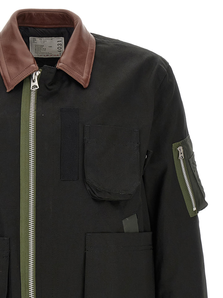 Sacai Cotton Blouson Jacket Puffer Jackets - Black | 91512983f2c05390cb35c384befe4b9d830b130b
