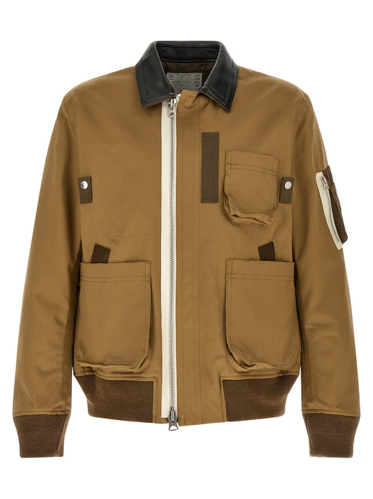 Leather Collar Blouson Puffer Jackets Brown