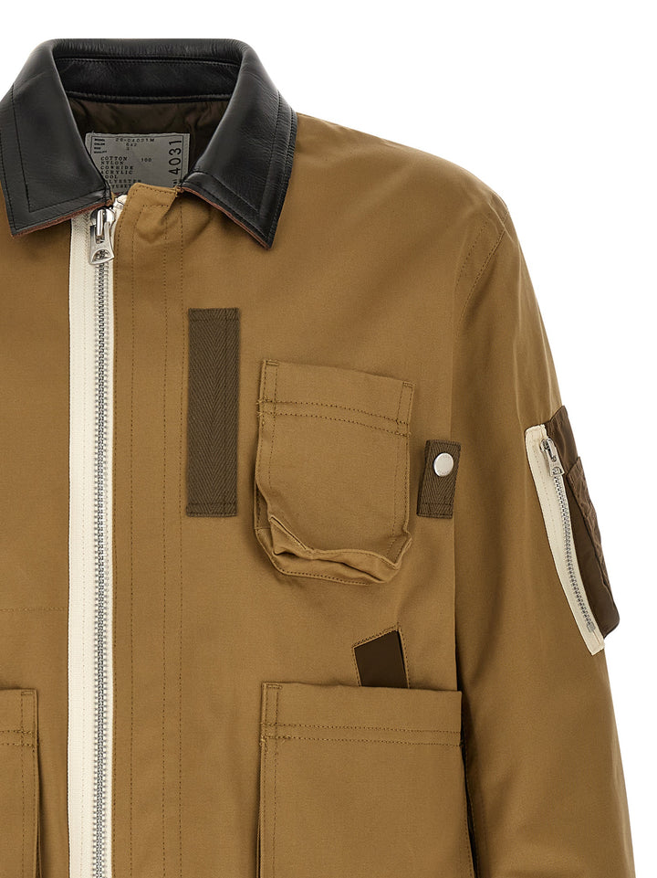 Sacai Leather Collar Blouson Puffer Jackets - Brown | afa2b4b2a68c146f2443e82d80a994c9d376d427