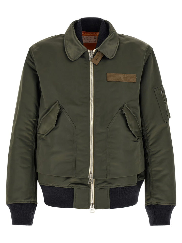 Sacai Double Layer Blouson Puffer Jackets - Green | 348be30d107d09c4ab61e2015fcafc5d4822142a