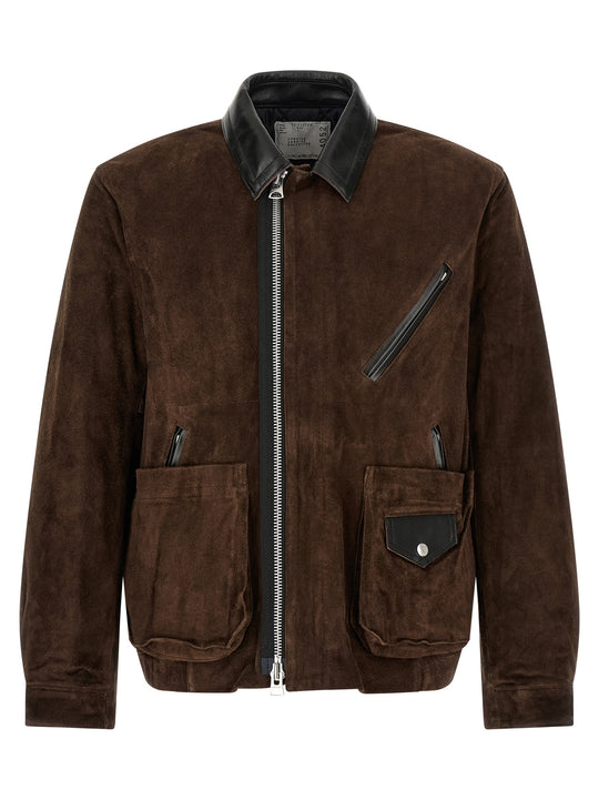 Suede Blouson Puffer Jackets Brown