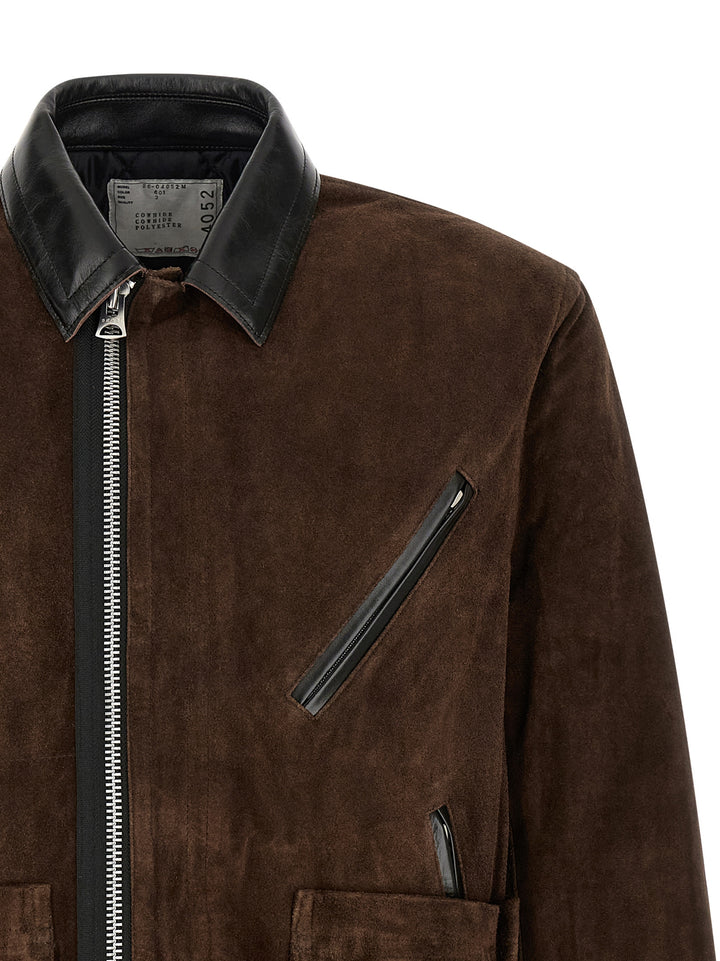 Sacai Suede Blouson Puffer Jackets - Brown | 9c621cb29f7411194c9321d80441e3eeb9542ea0