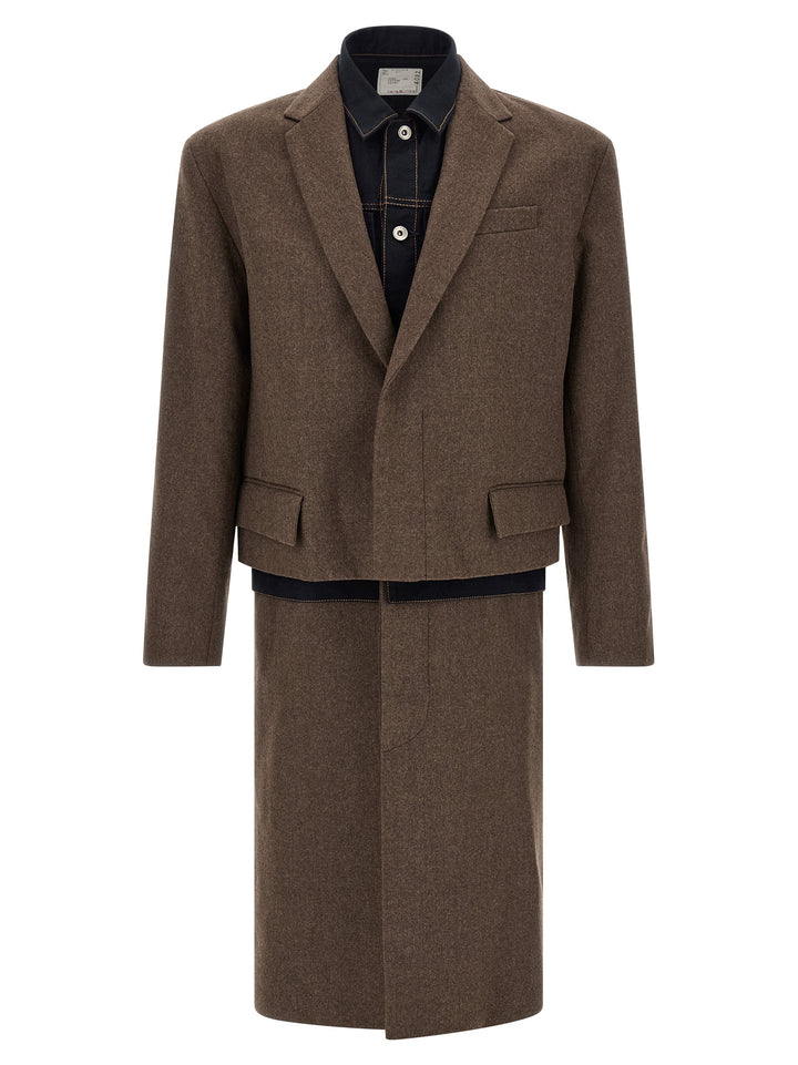 Sacai Wool Flannel X Denim Coat Coats and Trench Coats - Brown | a6ccc69436c1a054a2d9b92d7ecaf3c18769f24a