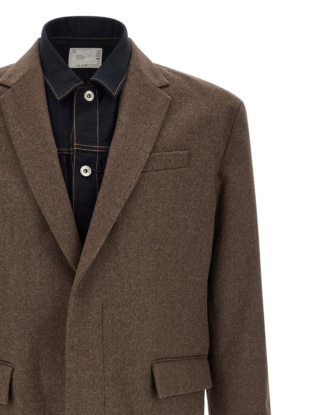 Sacai Wool Flannel X Denim Coat Coats and Trench Coats - Brown | dff1f3431e7fd082af8f5f6acd4a9c679b671b2b