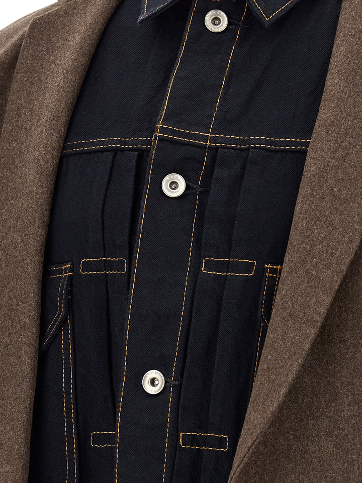 Sacai Wool Flannel X Denim Coat Coats and Trench Coats - Brown | c8906c6e8e03863c5ccd85b2980e5eb32c92fd39