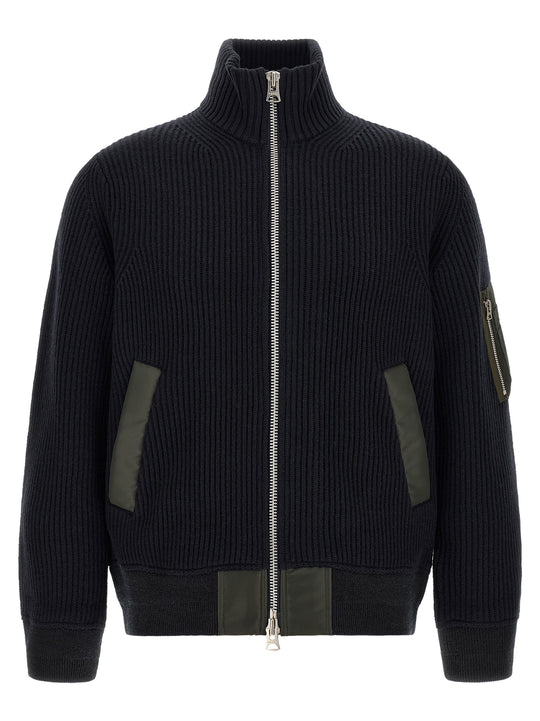 Ribbed Knit Blouson Puffer Jackets Blue