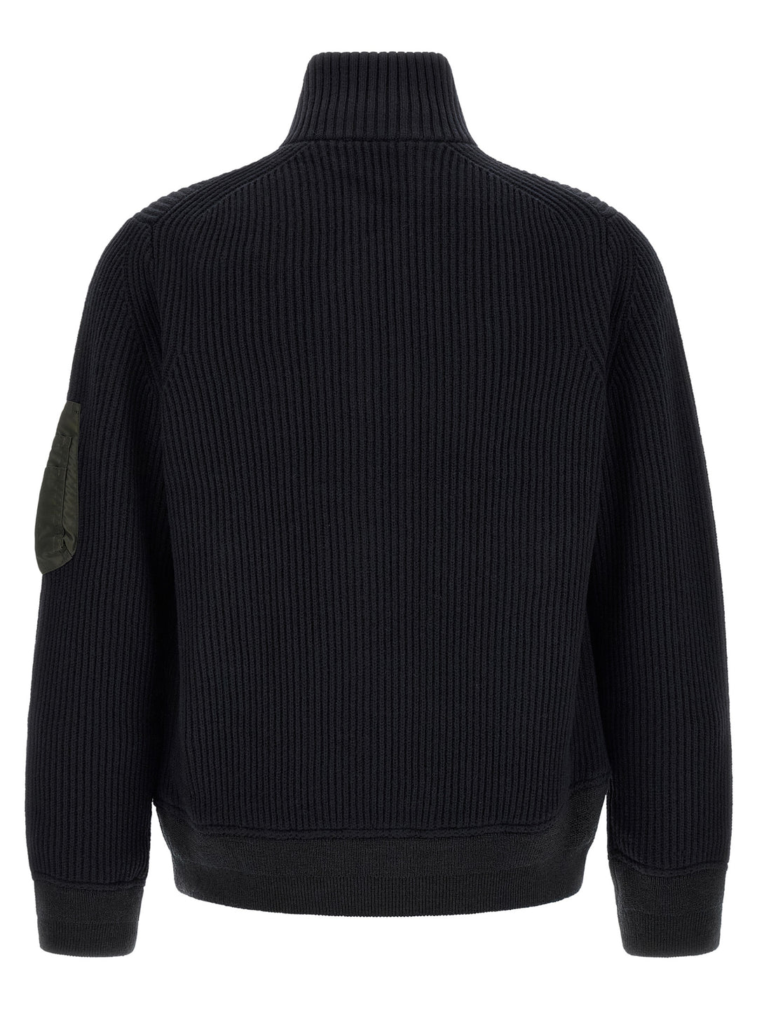 Sacai Ribbed Knit Blouson Puffer Jackets - Blue | 30c208a36a0ed13e184bb7a485f2d6397c034f63