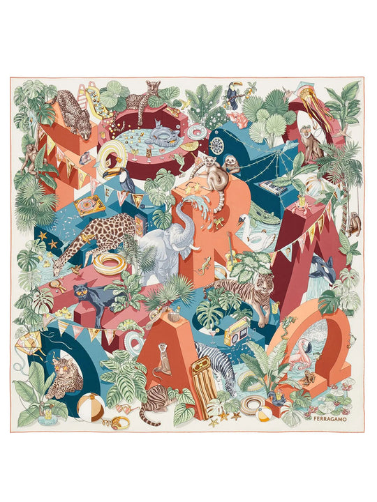 Jungle Party Print Silk Scarf