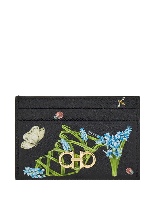 Gancini Card Holder With Floral Print