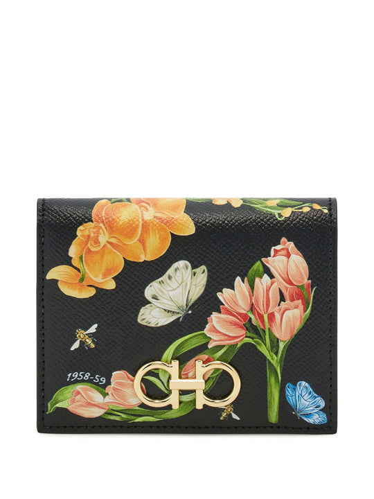Floral Print Gancini Compact Wallet