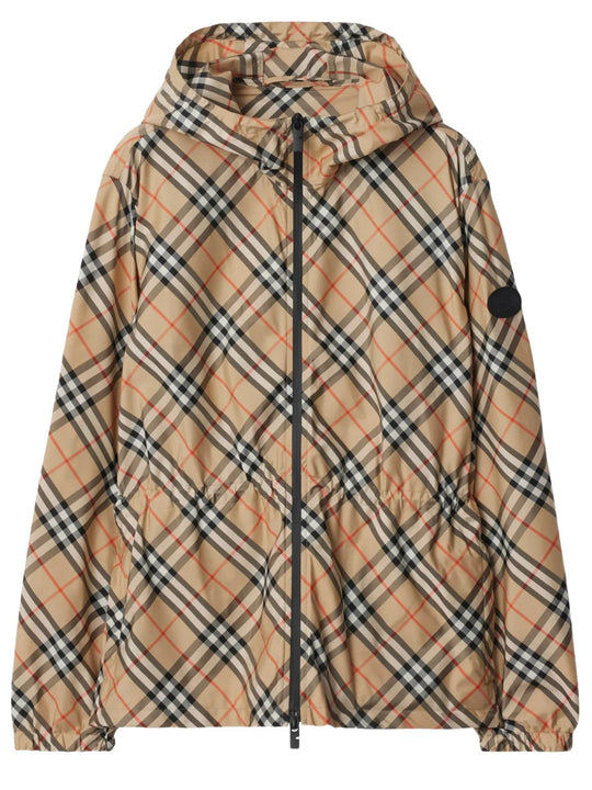Check Motif Zipped Hoodie Jacket