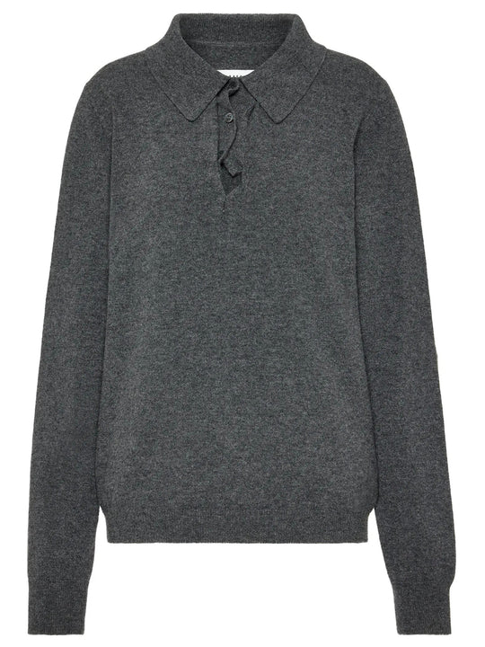 Draped Collar Wool Polo Sweater