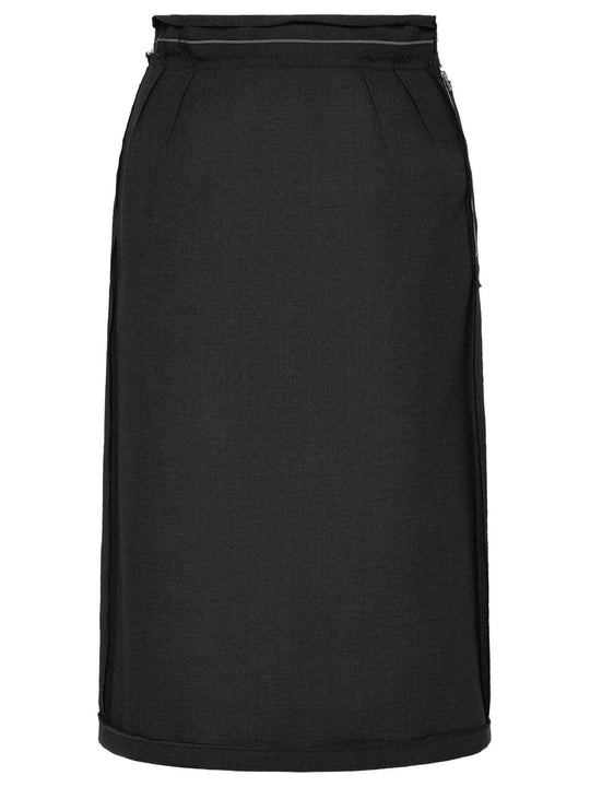 Reversed Wool Midi Skirt