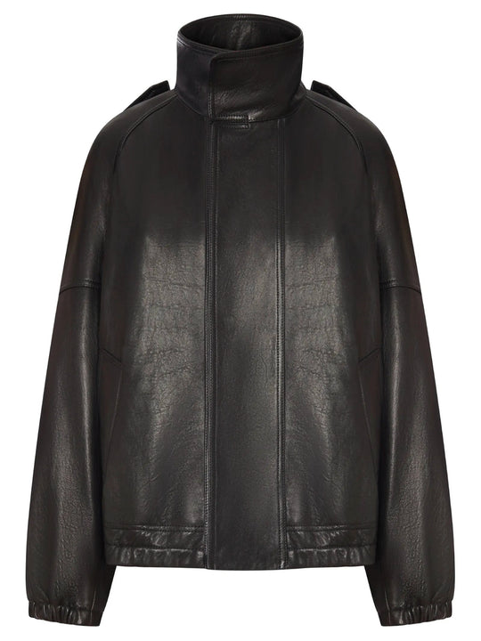 High-Neck Oversized Leather Jacket