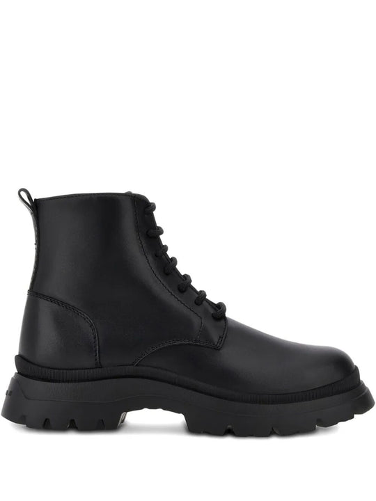 H692 Lace-Up Leather Boots With Zip