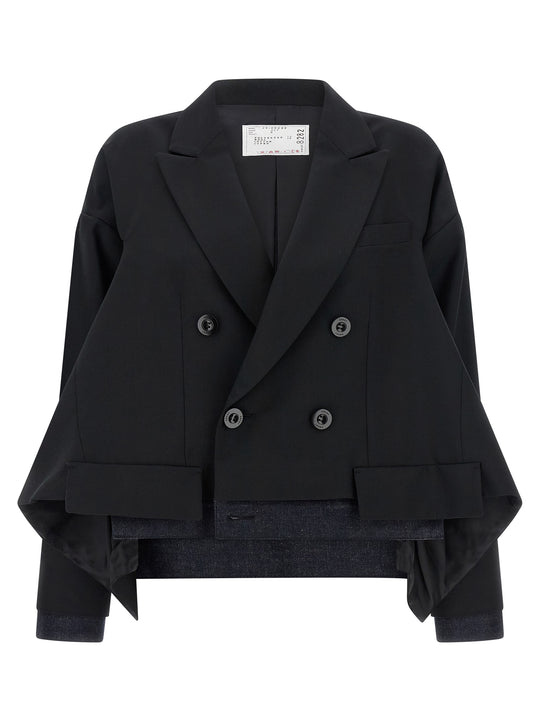 Denim Insert Blazer Blazers Black