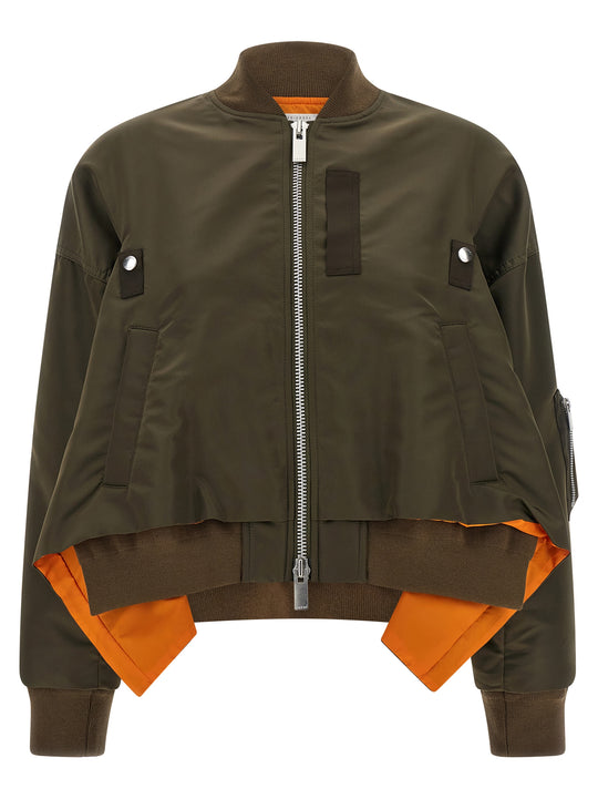 Asymmetrical Blouson Bottom Puffer Jackets Green