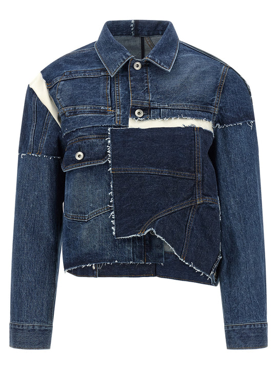 Patchwork Denim Jacket Puffer Jackets Blue