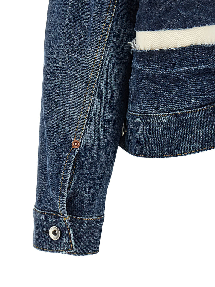Sacai Patchwork Denim Jacket Puffer Jackets - Blue | a68a8904ad4c0e10245369fc5940fa1c1e8b5094