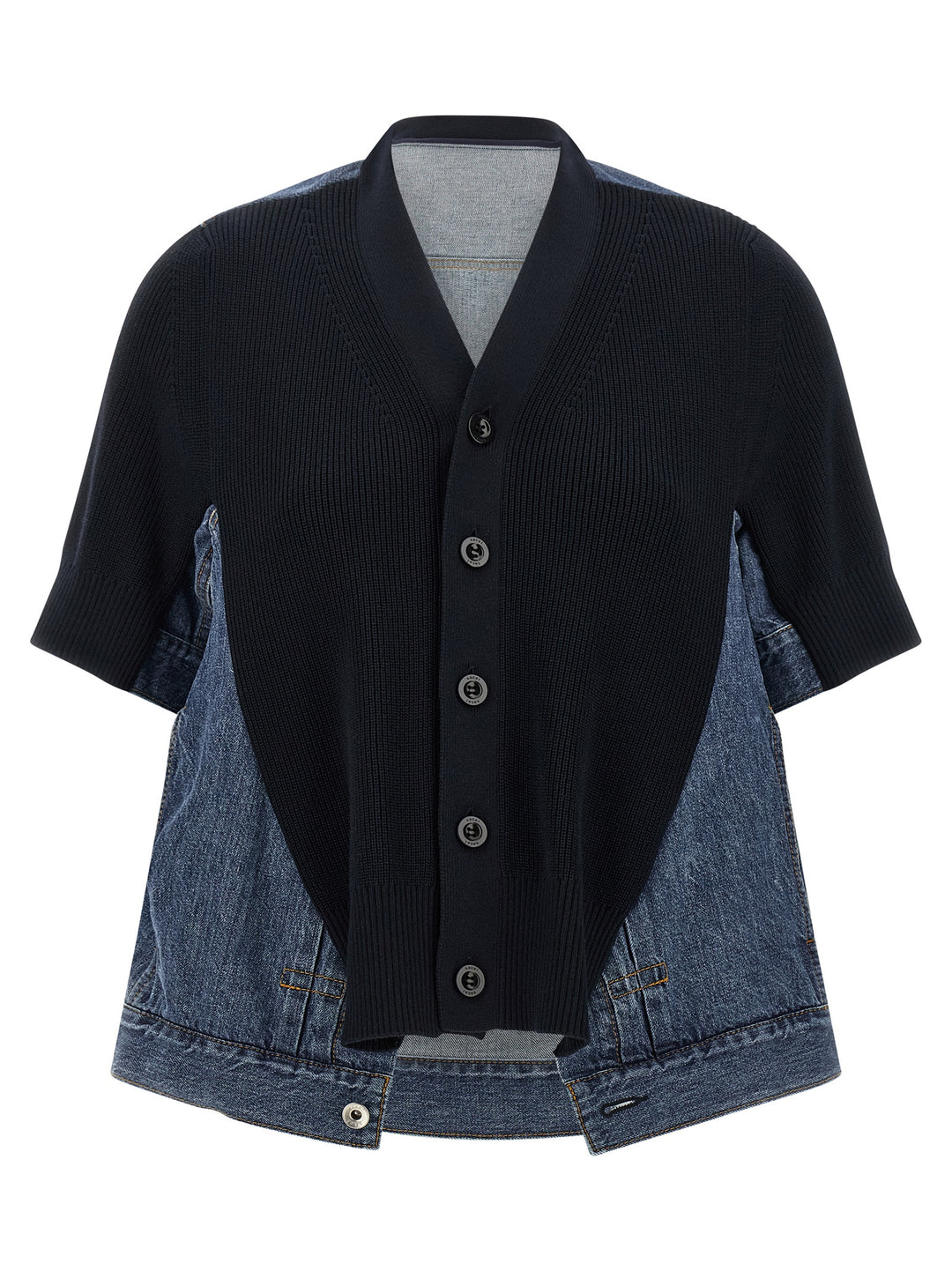 Sacai Denim X Knit Sweaters and Cardigans - Blue | 5cfe4ce044bc56ce16e95be5afb6f5ee2abd49ac