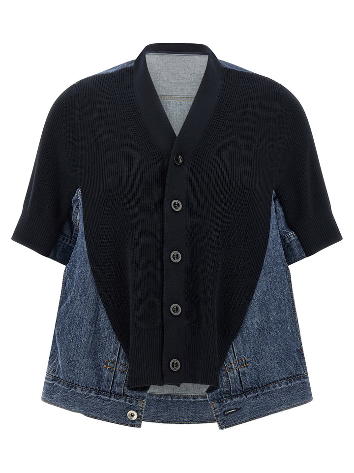 Sacai Denim X Knit Sweaters and Cardigans - Blue | 5cfe4ce044bc56ce16e95be5afb6f5ee2abd49ac