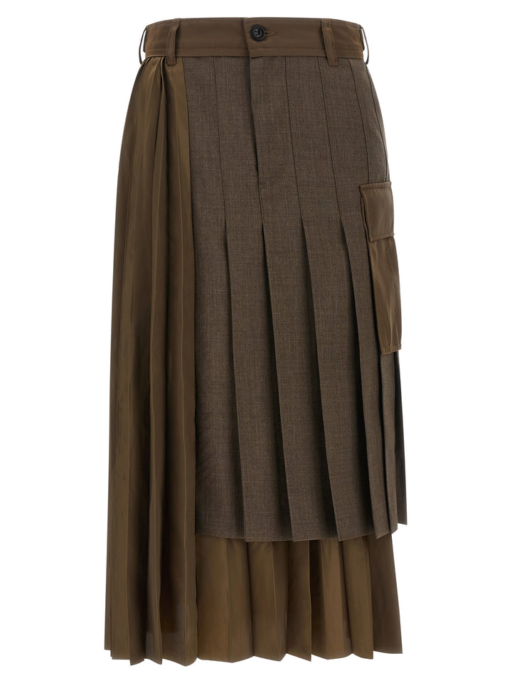 Sacai Hybrid Construction Skirt Skirts - Brown | 32241ad5819c34afab64842fab57099e089c69b2