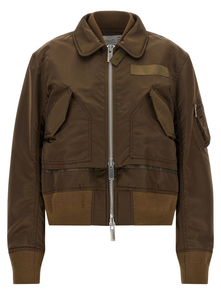 Sacai Double Layer Blouson Puffer Jackets - Brown | cdafac23ffd6a183c24490d9512cd9c9922675be