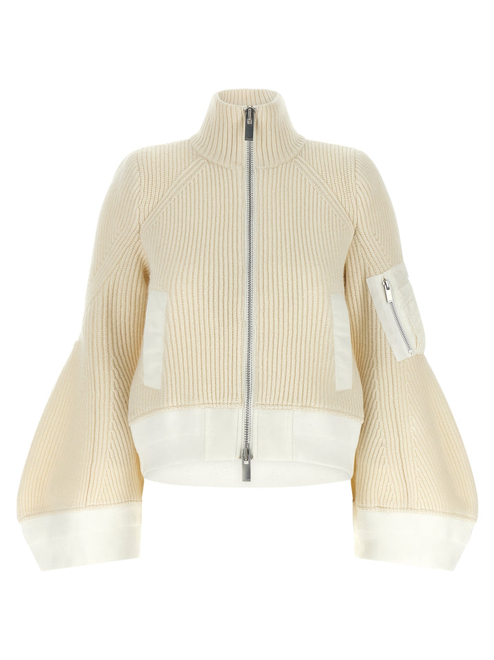 Sacai Nylon Twill X Wool Knit Puffer Jackets - White | 1287050f88f078a53a33216807e000a78f0734d1