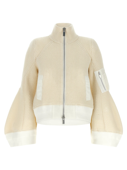 Nylon Twill X Wool Knit Puffer Jackets White
