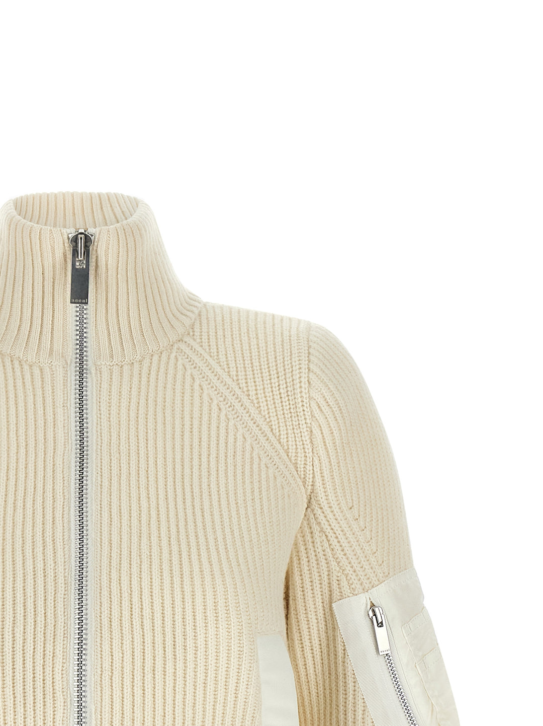 Sacai Nylon Twill X Wool Knit Puffer Jackets - White | a612bb7357ea209b3b2b2d0dd128746ca8abf091