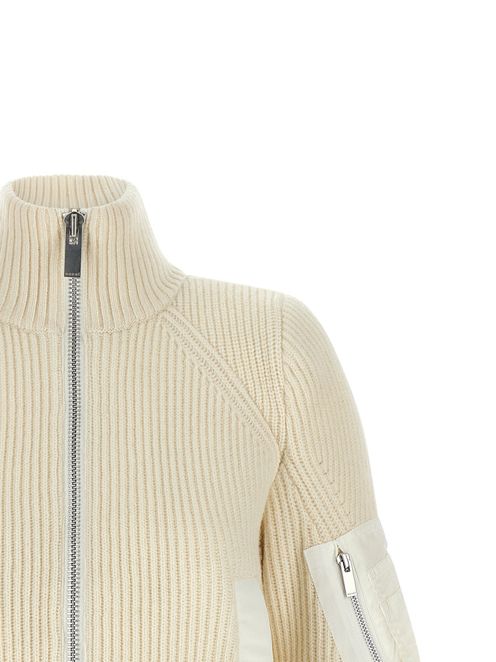 Sacai Nylon Twill X Wool Knit Puffer Jackets - White | a612bb7357ea209b3b2b2d0dd128746ca8abf091