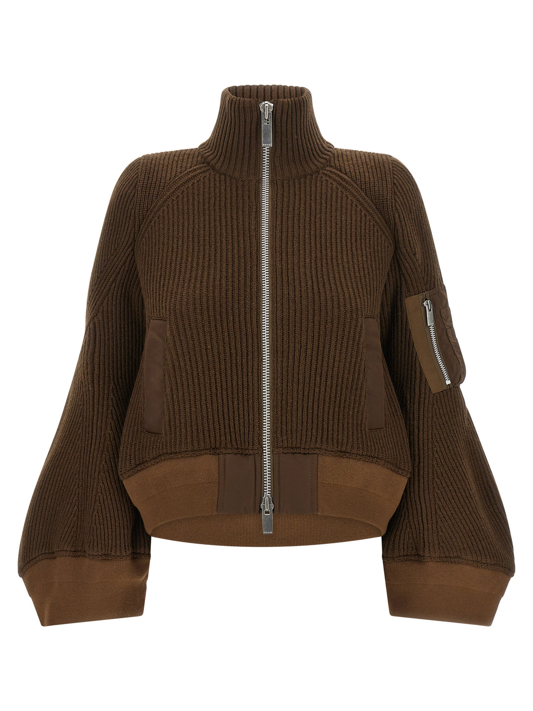 Sacai Nylon Twill X Wool Knit Puffer Jackets - Brown | f33781facdf0dfdafc96fde7616685a4716b2882