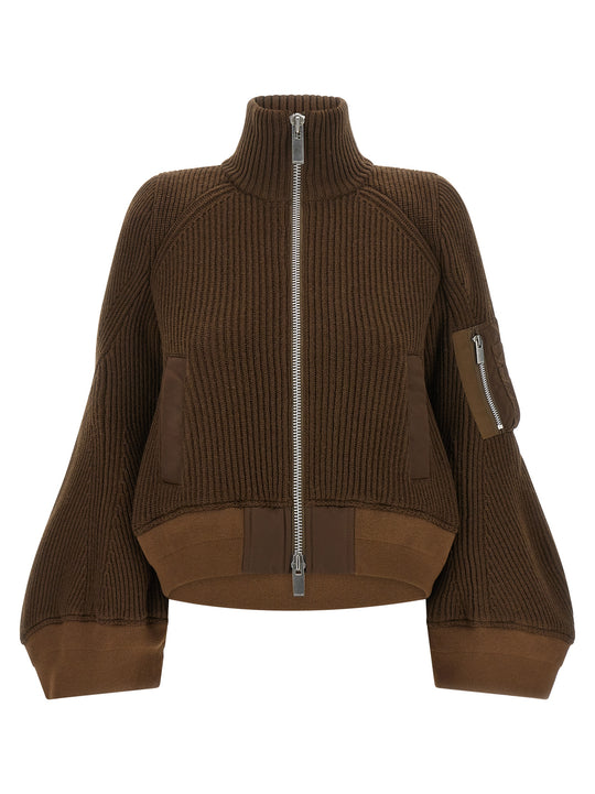Nylon Twill X Wool Knit Puffer Jackets Brown