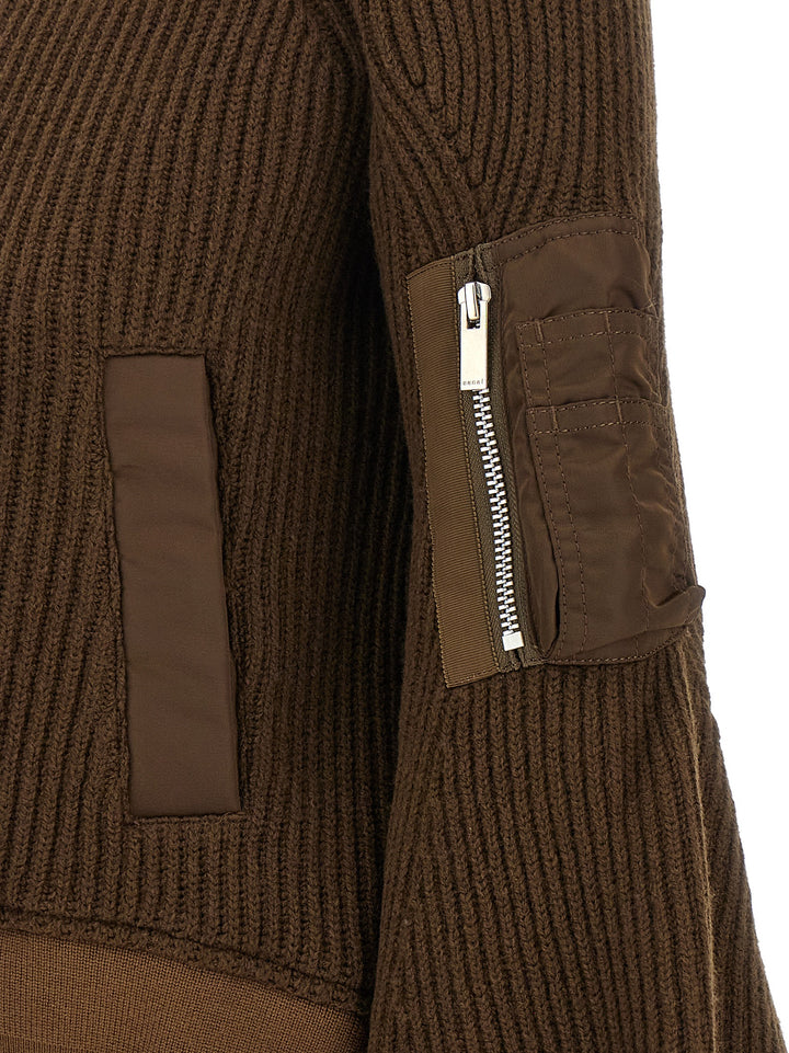 Sacai Nylon Twill X Wool Knit Puffer Jackets - Brown | 08e8a3747801ef9438501887d13b72ad31b51b56