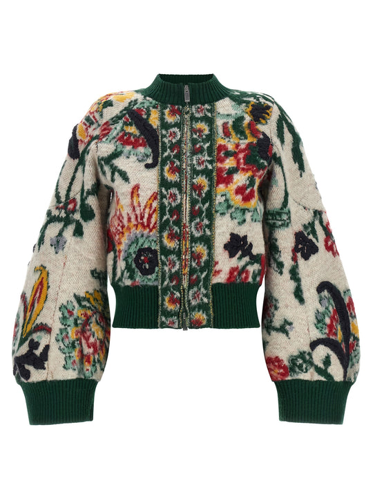 Floral Jacquard Blouson Puffer Jackets Multicolor