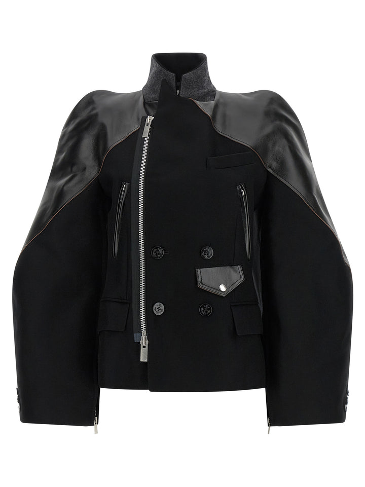 Sacai Melton Wool Jacket Puffer Jackets - Black | 52ddee63feb4f94abf285c2dd35dee52af56a0dc