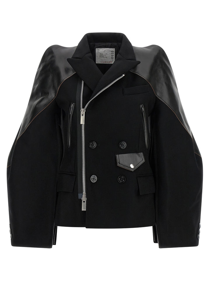 Sacai Melton Wool Jacket Puffer Jackets - Black | 1540f4adc3f8a8fb28545b03d26047d4afa8cb41