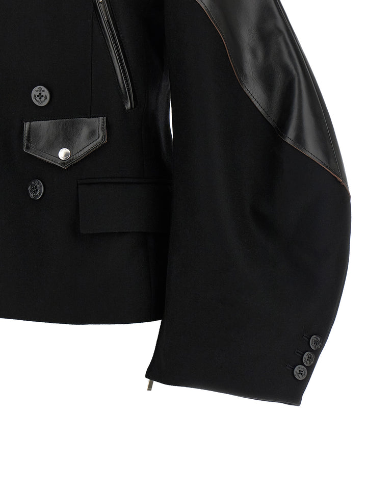 Sacai Melton Wool Jacket Puffer Jackets - Black | 81f4a377c146e3238eafb54cd0cbec7c0a97fbb1