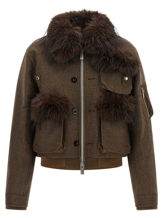 Double Collar Blouson Puffer Jackets Brown