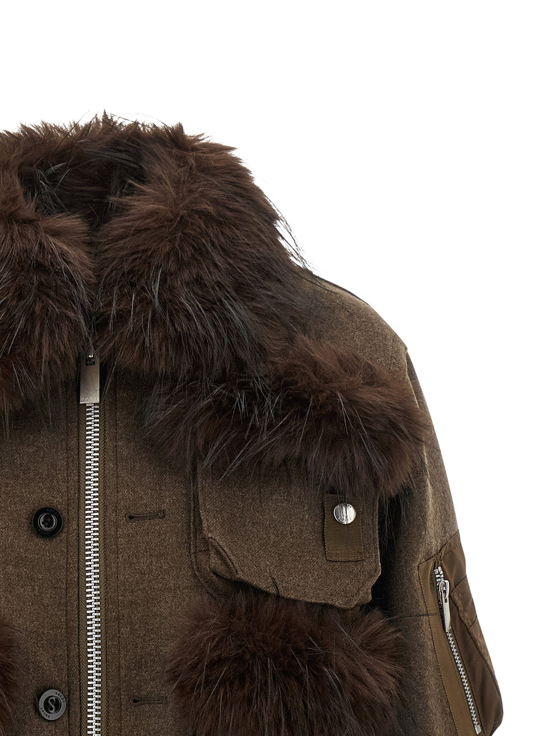 Sacai Double Collar Blouson Puffer Jackets - Brown | 6cf3edc417e49ffab607fe0e8b8738c564d80728