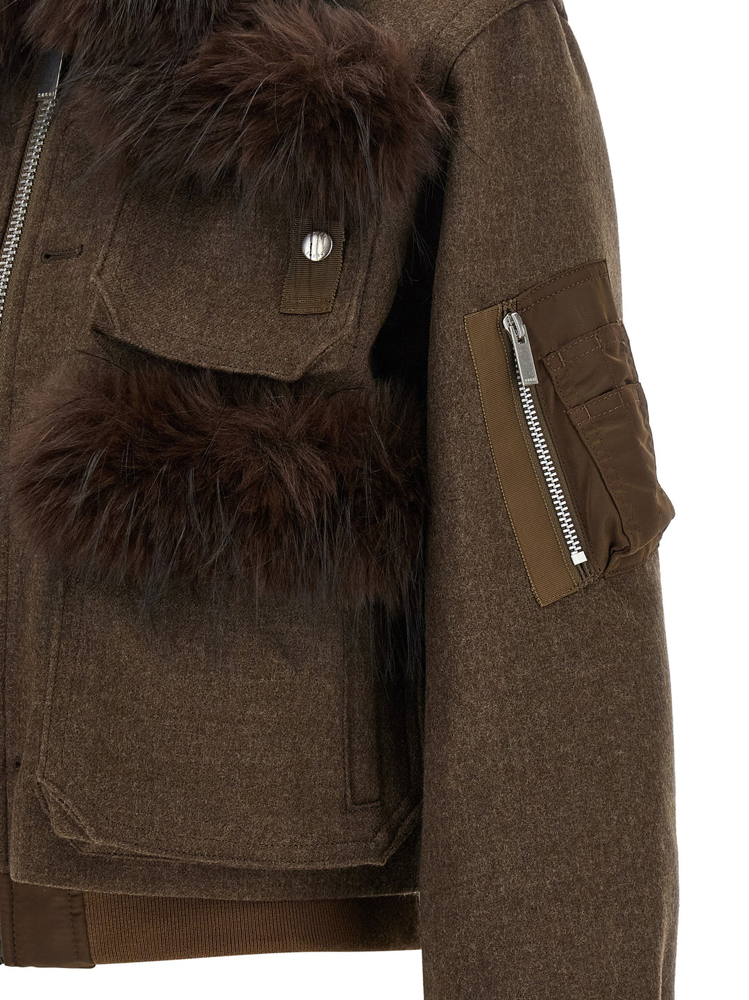 Sacai Double Collar Blouson Puffer Jackets - Brown | 4d5e66479dcb9b892cf415cfc7610cfac895f0a9