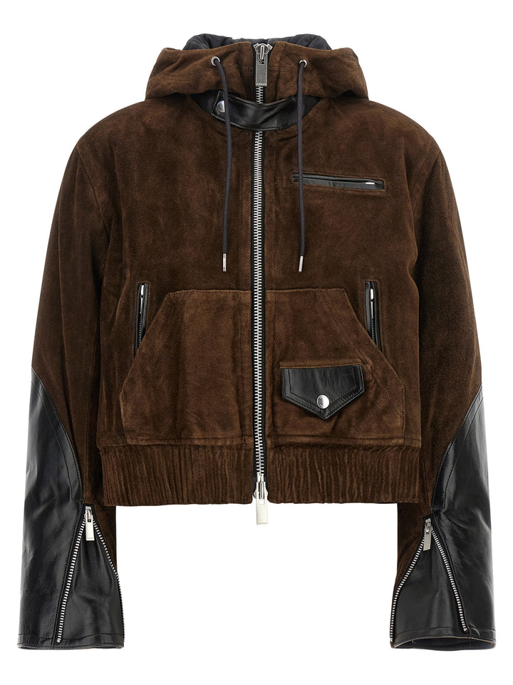 Sacai Suede Jacket Puffer Jackets - Brown | cc6f35dbacfe42f27f15ecd9d8308e562ea6f240