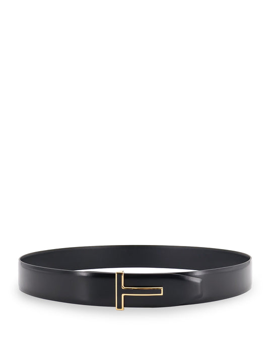Leather Belt With Metal Logo Buckle
