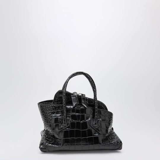 La Passeggiata Mini Black Crocodile-Print Leather Bag