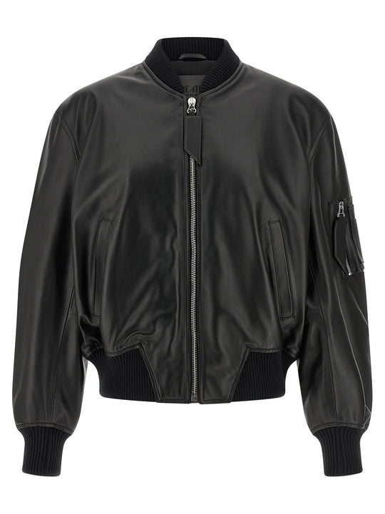 Leather Bomber Jacket Puffer Jackets Black