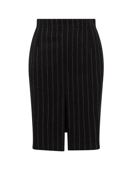 Pinstripe Wool Midi Skirt