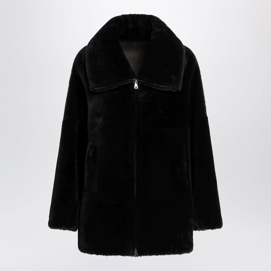 Chocolate Brown Zip-Up Shearling Jacket
