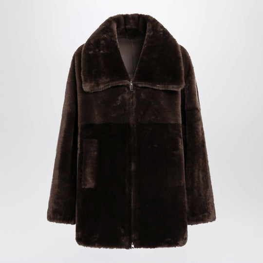 Oak Brown Zip-Up Shearling Jacket