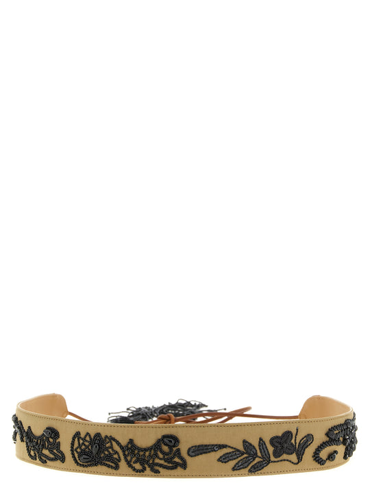 Beads Embroidery Belt Belts Brown