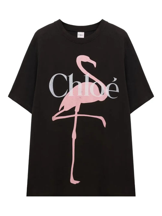 Oversized Fit Flamingo-Print Cotton Jersey T-Shirt